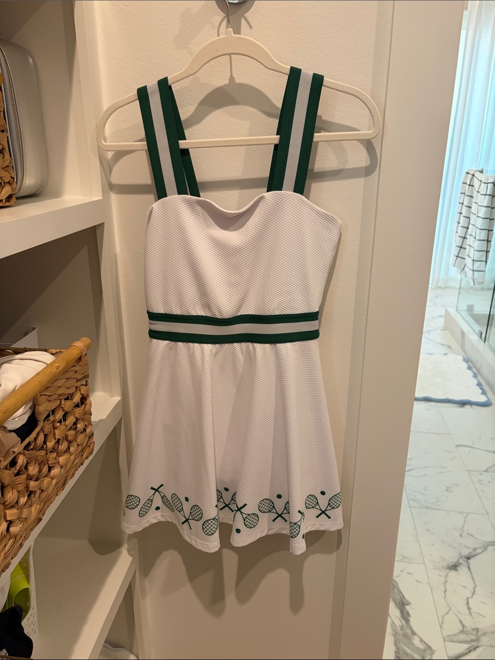 Beach Riot White Dress with Green Straps & Tennis Hem